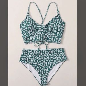 Lace Up Floral Bikini Swimsuit, size M